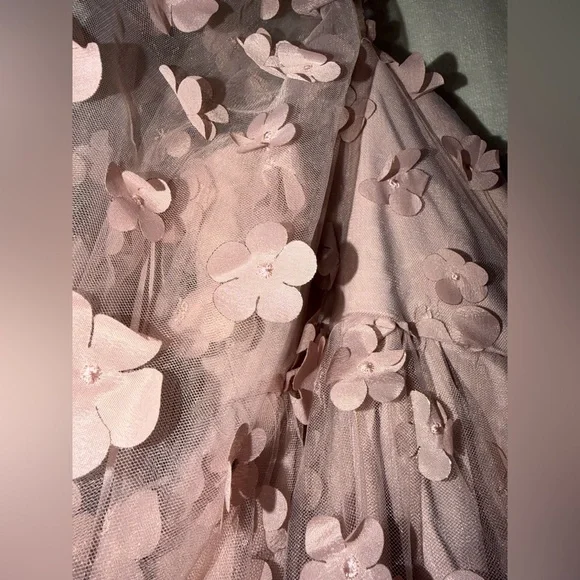 Windsor Dusty Rose Satin Dress with Floral Appliqué - Picture 5 of 6